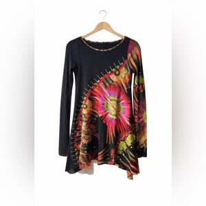 Jean Paul Gaultier Black Mesh Top w/ Vibrant Floral Design. Small. Great  Cond.